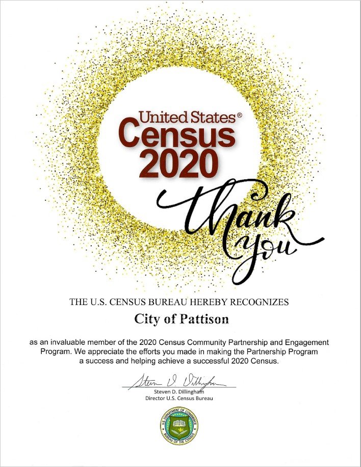 Pattison was recognized for its efforts to ensure all of its residents were counted in the U.S. Census which can lead to opportunities for grant funding, among other benefits.